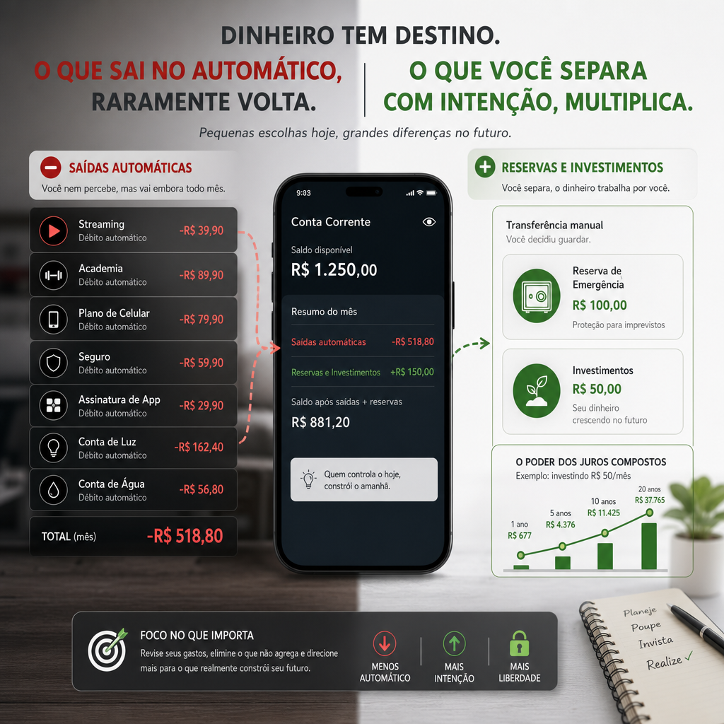 Quando tudo é automático para pagar e improvisado para construir patrimônio, o banco sempre chega antes do seu futuro.