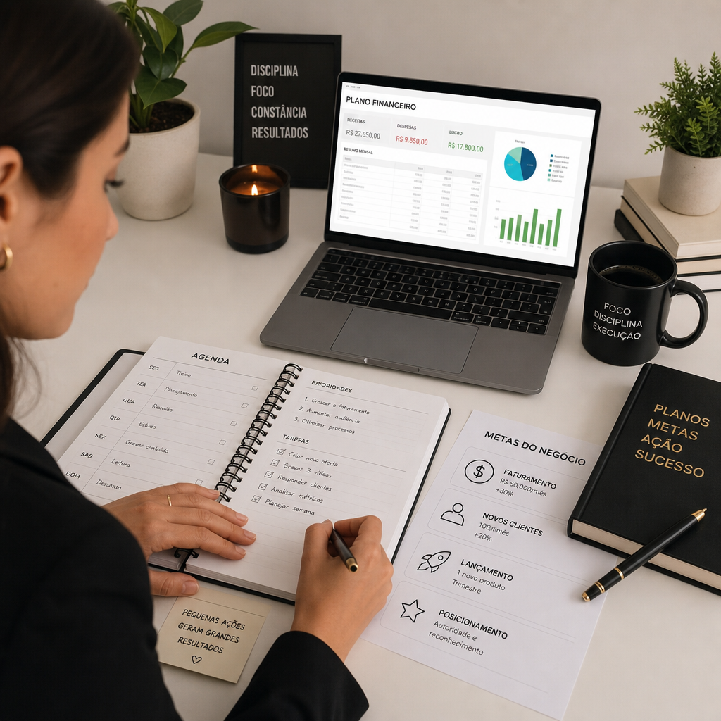 Riqueza raramente nasce de improviso constante. Ela costuma aparecer quando planejamento, produtividade e execução começam a operar juntos.</i> &&& Rotina de planejamento e produtividade para crescimento profissional e financeiro